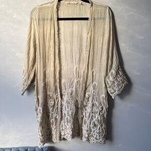 Soft Surroundings Cream Embroidered Cardigan